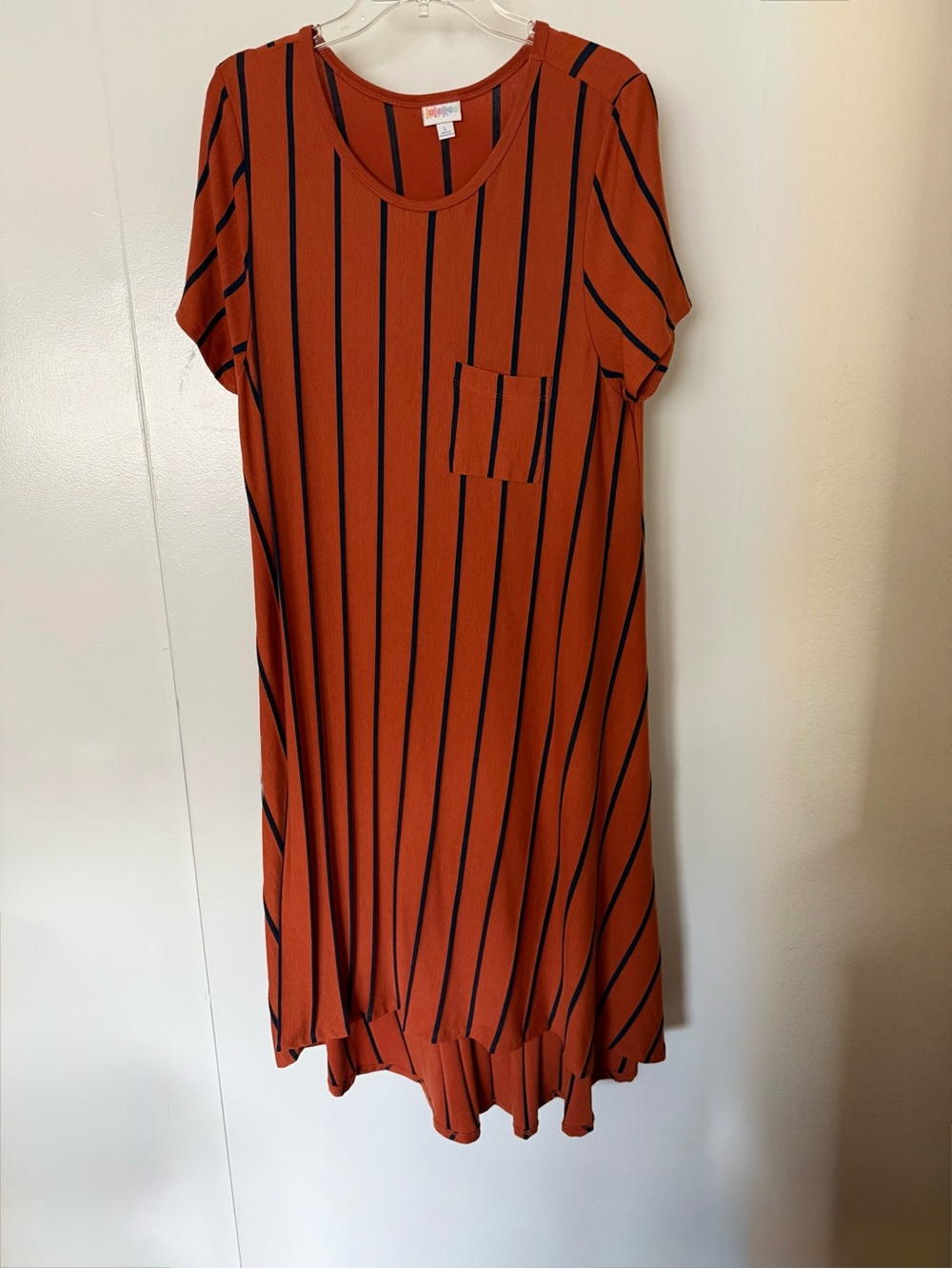LuLaRoe Rust with Navy Stripe Midi Dress Large